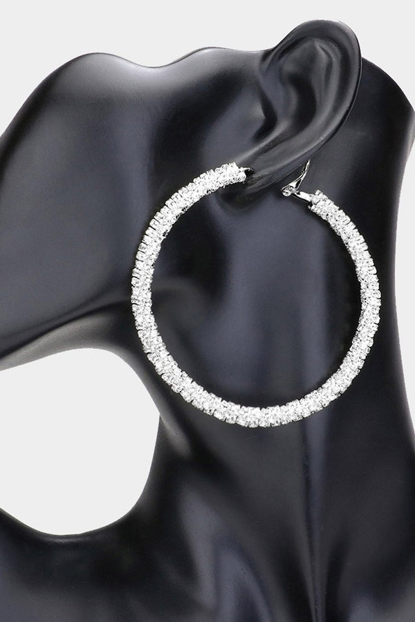 Crystal Rhinestone Embellished Silver Hoop Earring