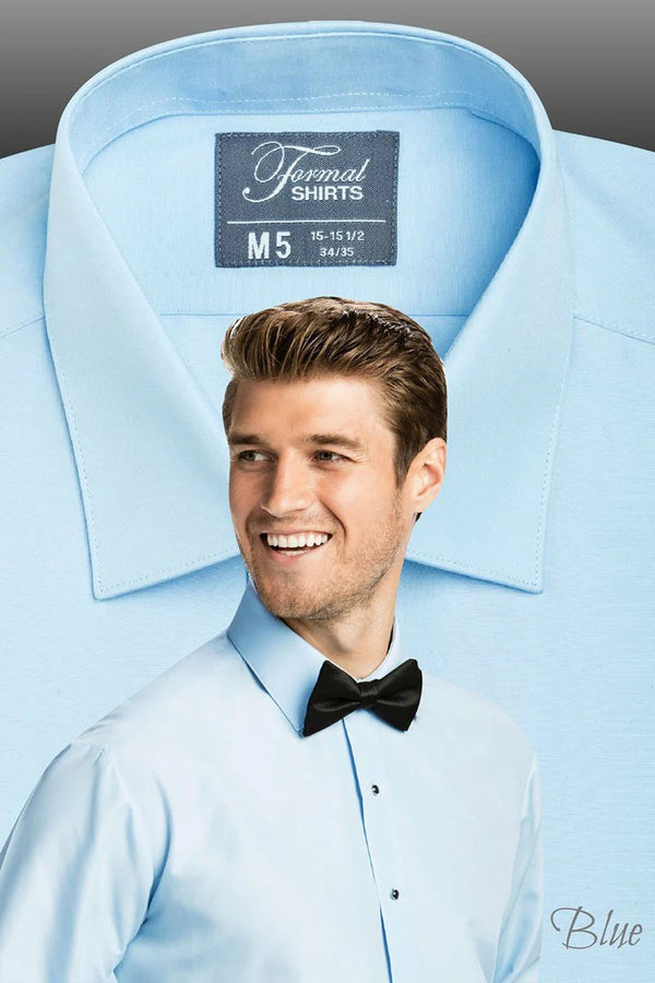 New Blue Fitted Non-Pleated Spread Collar Laydown Shirt