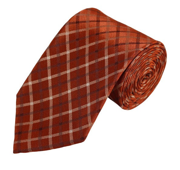 Dark Copper, White and Black Plaid Woven Necktie