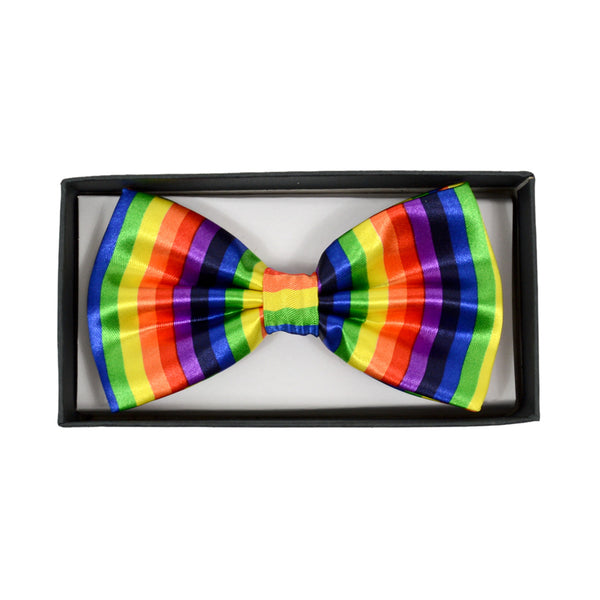 New Rainbow Stripe Pre-Tied Banded Bow Tie