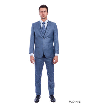 Ocean Blue Three Piece Tazio Suit Matching Sharkskin Vest
