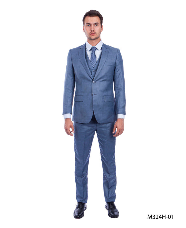 Ocean Blue Three Piece Tazio Suit Matching Sharkskin Vest