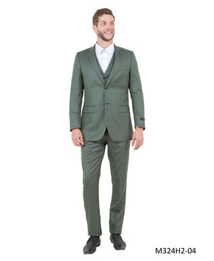 Olive Green Three Piece Tazio Suit Matching Vest