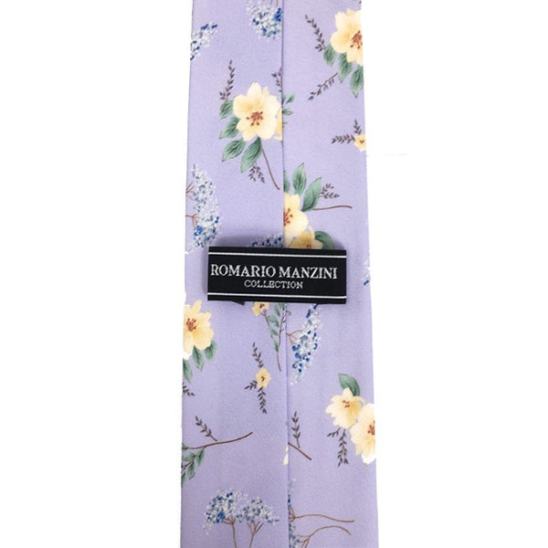 Lilac Floral Cotton Tie with Matching Pocket Square Set