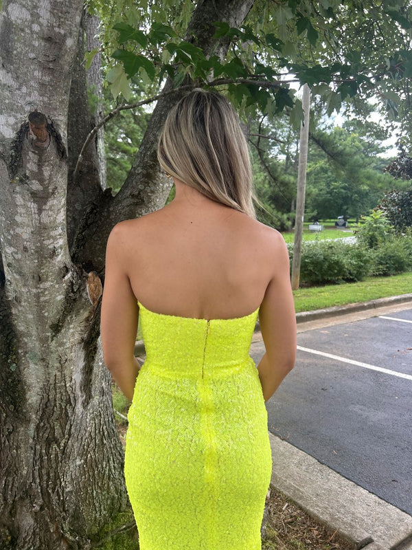 Portia & Scarlet PS22378 Strapless Sequin Dress with Slit - Hot Pink, Yellow, Blue or Lilac