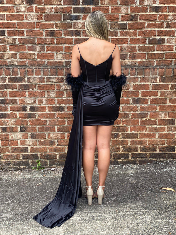 Portia & Scarlet PS23103 Corset Cocktail Dress with Side Skirt - Black, Cobalt Blue, Hot Pink or Red