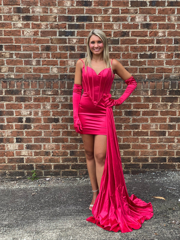 Portia & Scarlet PS23103 Corset Cocktail Dress with Side Skirt - Black, Cobalt Blue, Hot Pink or Red