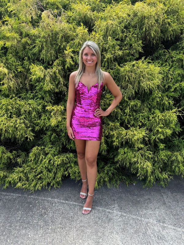 Portia & Scarlett PS23120 Sequin Mini Dress - Cobalt Blue, Red, Emerald Green or Fuchsia Pink