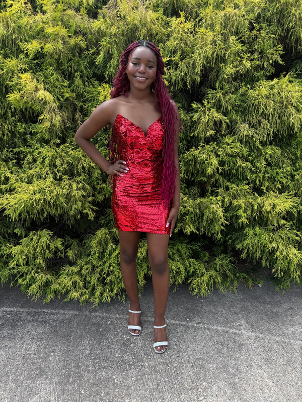 Portia & Scarlett PS23120 Sequin Mini Dress - Cobalt Blue, Red, Emerald Green or Fuchsia Pink