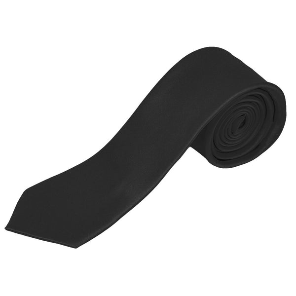 Solid Black Polyester Satin 2.5" Slim Tie