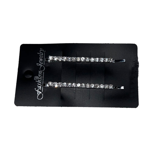 Pair of Crystal Rhinestone Silver Bobbie Pins
