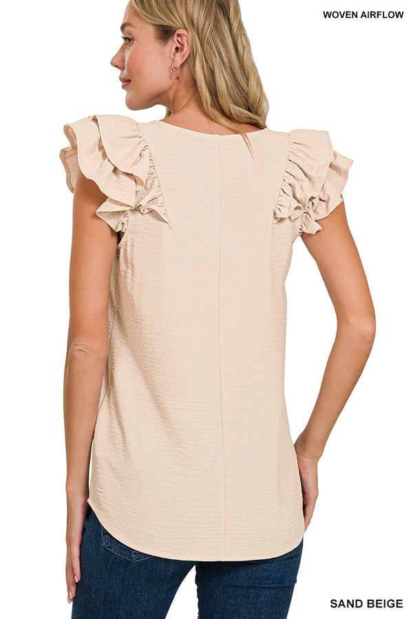 Check You Out Black Ruffle Sleeve Top