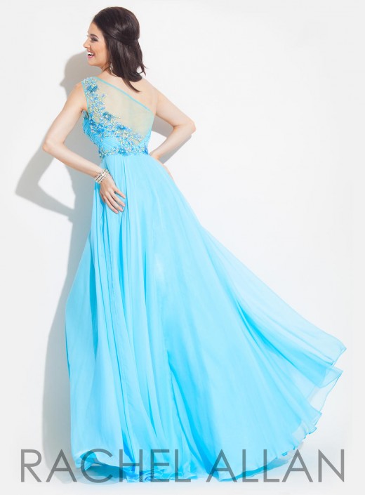 *FINAL SALE* Rachel Allan 2854 Sky Blue One Shoulder Chiffon Dress