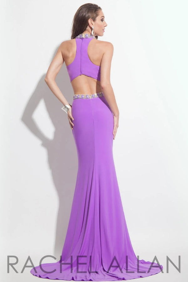 *FINAL SALE* Rachel Allan 2005 Lilac 2 Piece Halter Neckline Jersey Dress - Size 0