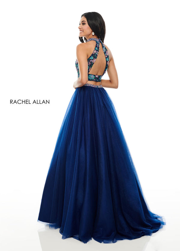Rachel Allan 7066 Navy Multi 2 Piece Floral Ballgown - Size 12
