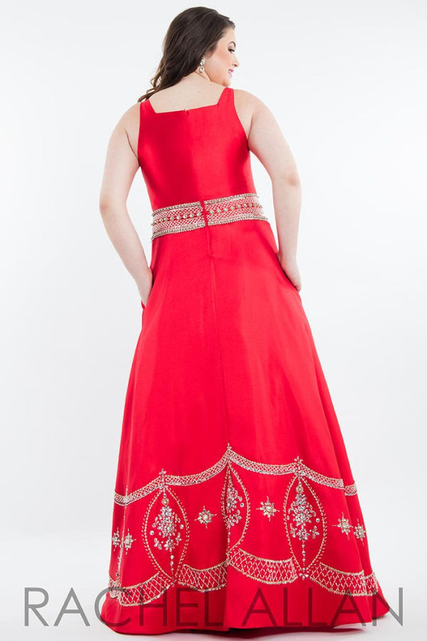 Rachel Allan 7823 Red Mikado A-Line Dress - Size 30