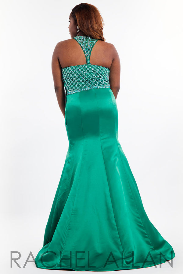 Rachel Allan 7834 Emerald Green Fit-N-Flare Halter Dress - Size 24 W