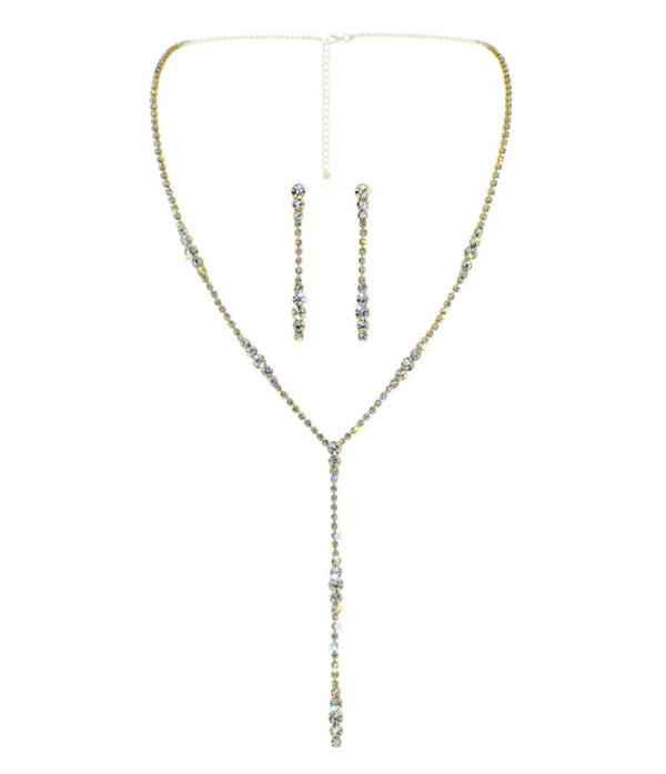 gold and clear rhinestone y-necklace set
