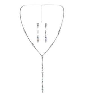 Silver plated clear rhinestone y-necklace set