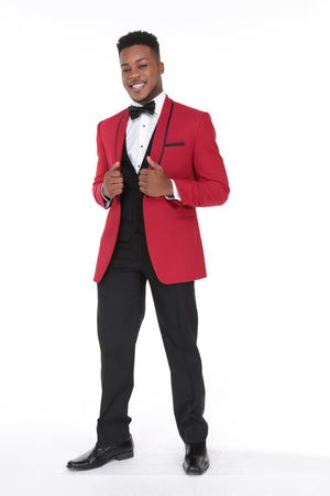 Red Black Carmine Tuxedo Jacket Blazer Suit