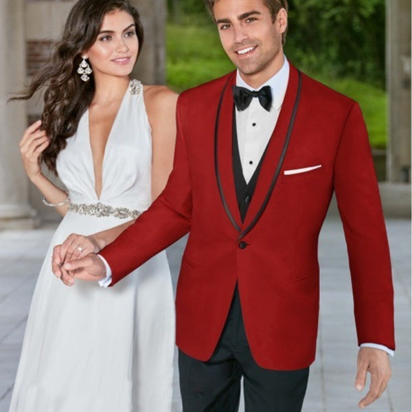 Red Black Carmine Tuxedo Jacket Blazer Suit