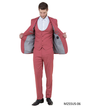 Rose Pink Coral Three Piece Tazio Slim Fit Salmon Suit