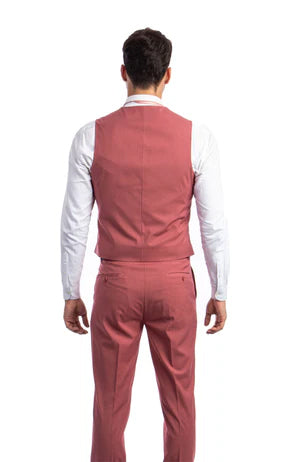 Rose Pink Coral Three Piece Tazio Slim Fit Salmon Suit