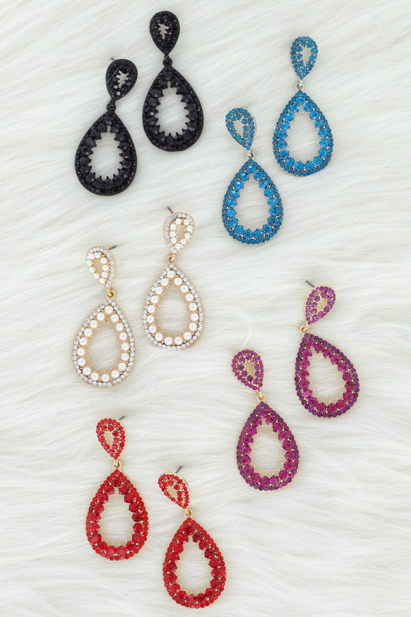 2 Tier Rhinestone Pear Teardrop Dangle Earrings