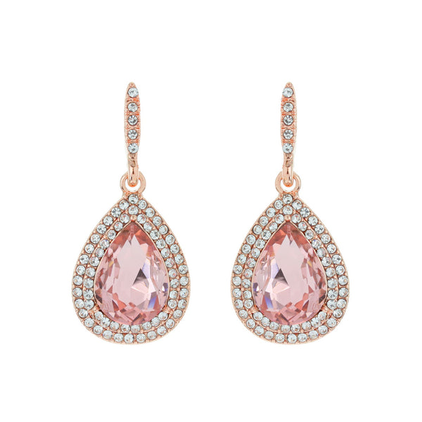 Rhinestone Teardrop Pear Halo Dangle Earrings