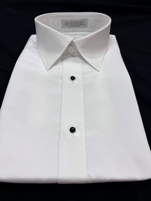 New White Regular Fit Non-Pleated Laydown Collar Tuxedo Shirt