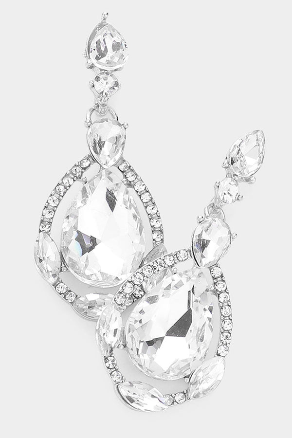 Crystal Rhinestone Teardrop Earrings - White Opal, Clear, Hematite, Montana Blue