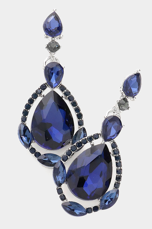 Crystal Rhinestone Teardrop Earrings - White Opal, Clear, Hematite, Montana Blue