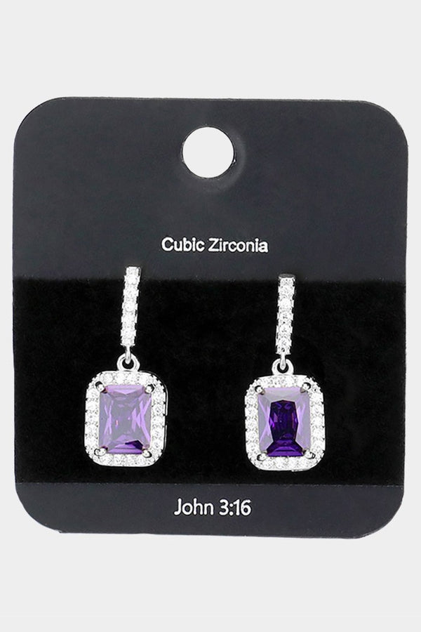 Cubic Zirconia Rectangle Stone Pave Drop Earrings