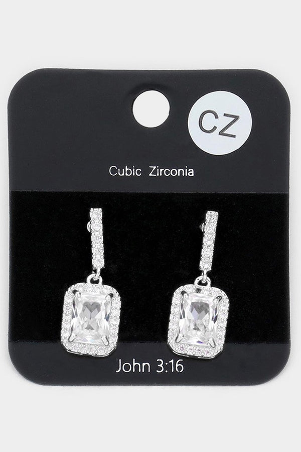 Cubic Zirconia Rectangle Stone Pave Drop Earrings