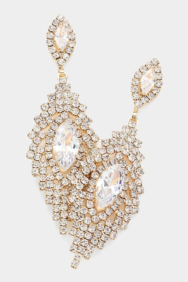 Marquise Cubic Zirconia Pointed Dangle Gold Rhinestone Earrings