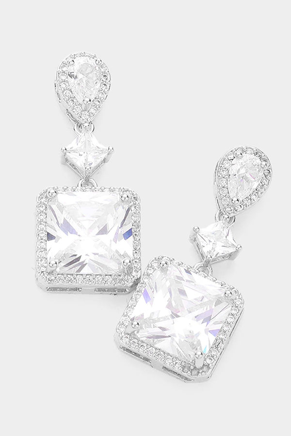 Cubic Zirconia Multi Stone Link Square Dangle Evening Earrings
