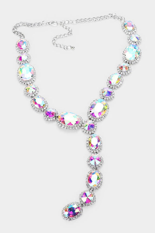 Glass Crystal Rhinestone Y Evening Necklace and Earring Set