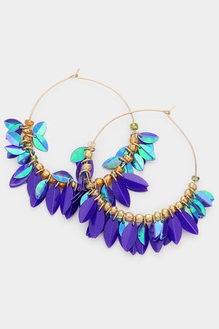 Open Circle Sequin Cluster Dangle Hoop Earrings
