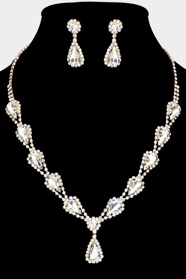 Teardrop Accented Gold Necklace and Earring Set