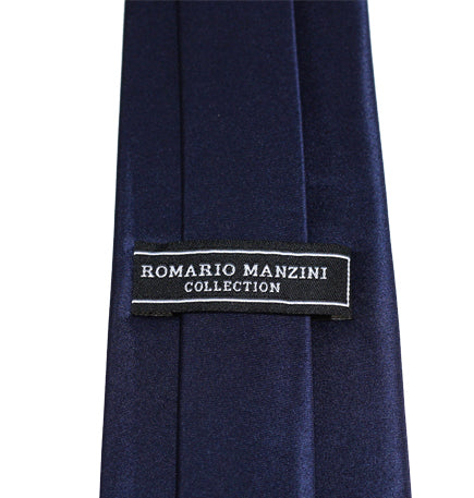 New Men's X-Long Length Solid Satin Navy Blue Self Tie Long Tie