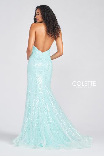 Colette 12234 Aqua Sequin Halter Fitted Dress with Slit - Size 0