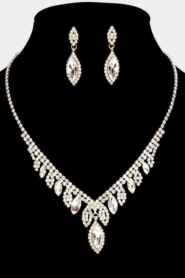 Marquise Stone Accented Rhinestone Paved Necklace and Earring Set