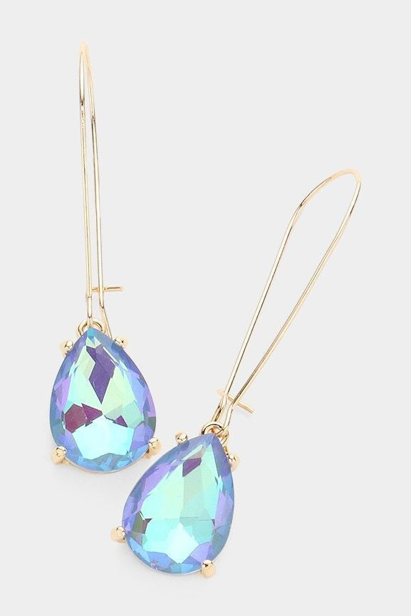 Teardrop Stone Dangle Iridescent Earrings - 6 Colors