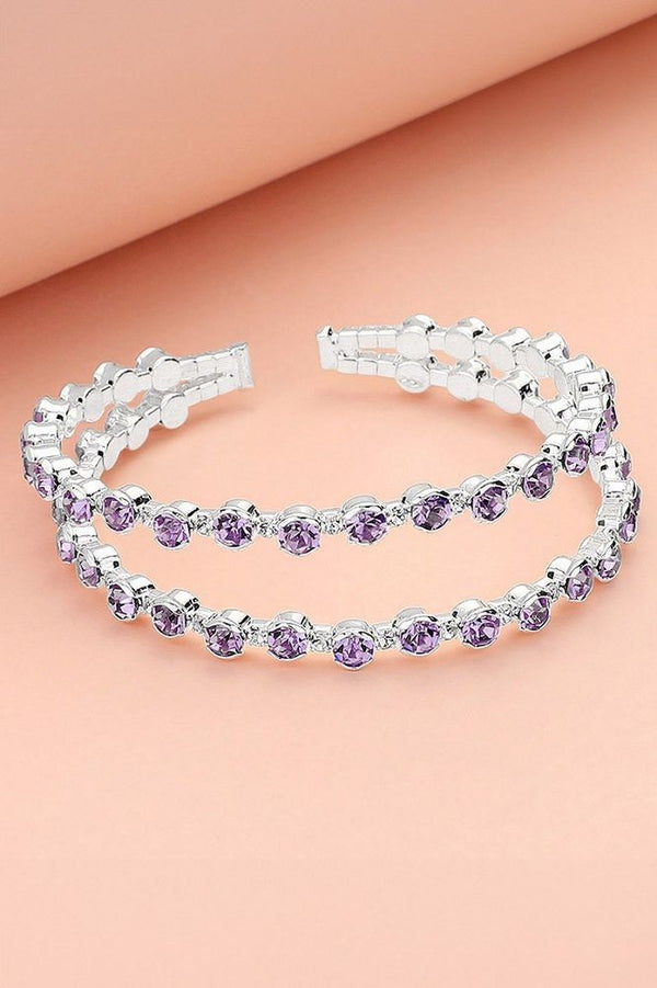 Cubic Zirconia Round Stone Bezel Split Cuff Bracelet - Rose Pink, Violet, Aqua or Royal Blue