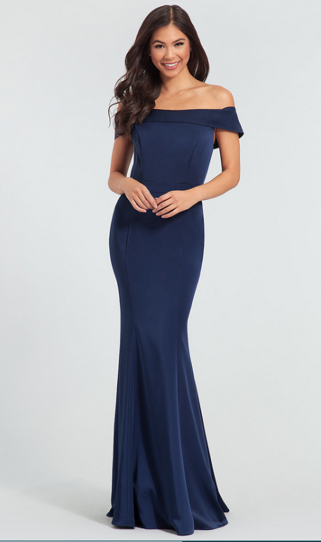 Allure Bridal 200016 Dark Blue Off the Shoulder Bridesmaid / Mother of the Bride Dress