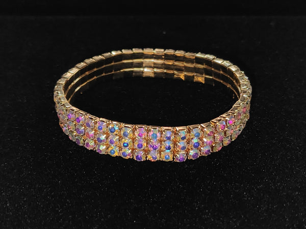 3 Row Rhinestone Stretch Bracelets - Gold or Silver