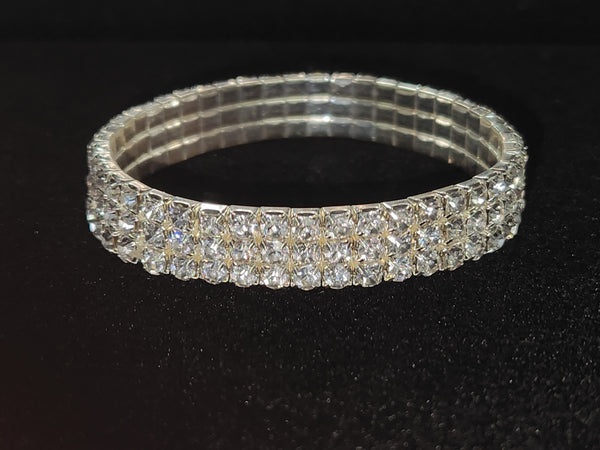 3 Row Rhinestone Stretch Bracelets - Gold or Silver