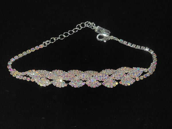 Rhinestone Pave Cluster Bracelet - Crystal Silver or Iridescent Silver