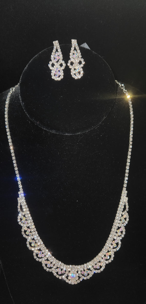 Floral Rhinestone Necklace and Earring Set
