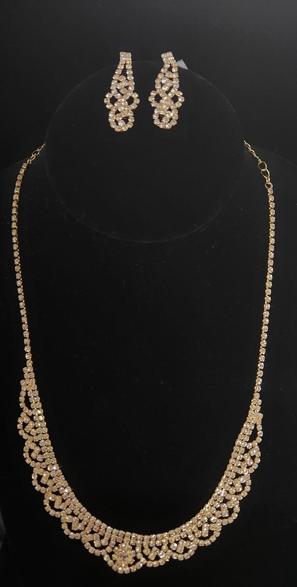 Floral Rhinestone Necklace and Earring Set